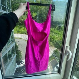 Hot pink bandage mini dress with cutout detail